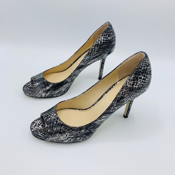 Enzo Angiolini EAMaiven Pewter Snakeskin Peep Toes - Picture 4 of 7